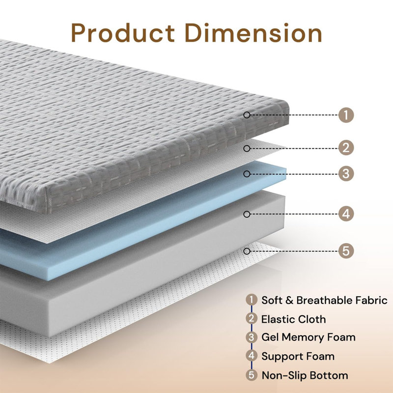 Non Slip 3 Inch Tri Fold Gel Memory Foam Mattress Grey Foldable Mattress Full XL